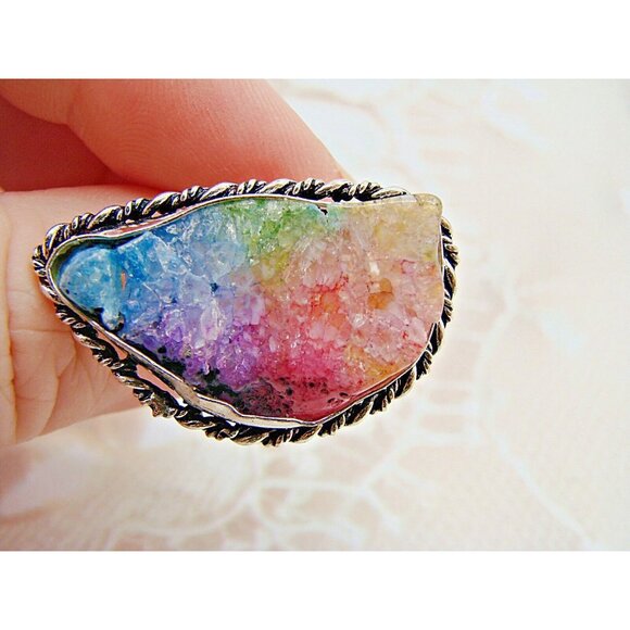 Ametrine Ring Rough Cut Crystal Stone 925 Marked Sterling Silver Plated Size 8 - Picture 9 of 12